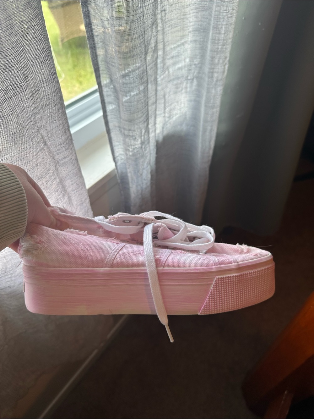 Superga Distressed Pink Platform Sneakers